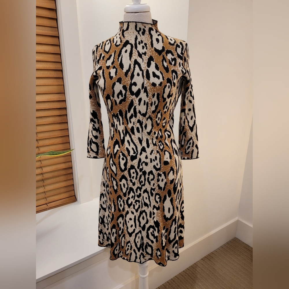 Leopard Print Midi Sweater Dress